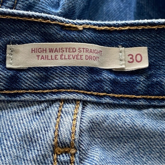 Levis High Waisted Straight Jeans Woman 30 Medium Wash Preppy Streetwear FLAW - Picture 8 of 16